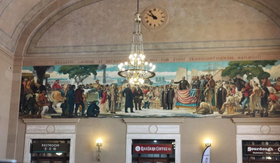 A mural in the Sacramento Valley train station.