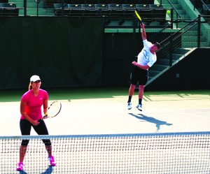 Photograph courtesy of Stuart Engle Sophie Wackerman and Ben Engle, right, give it their all during a fist-clenching match at Stanford University.