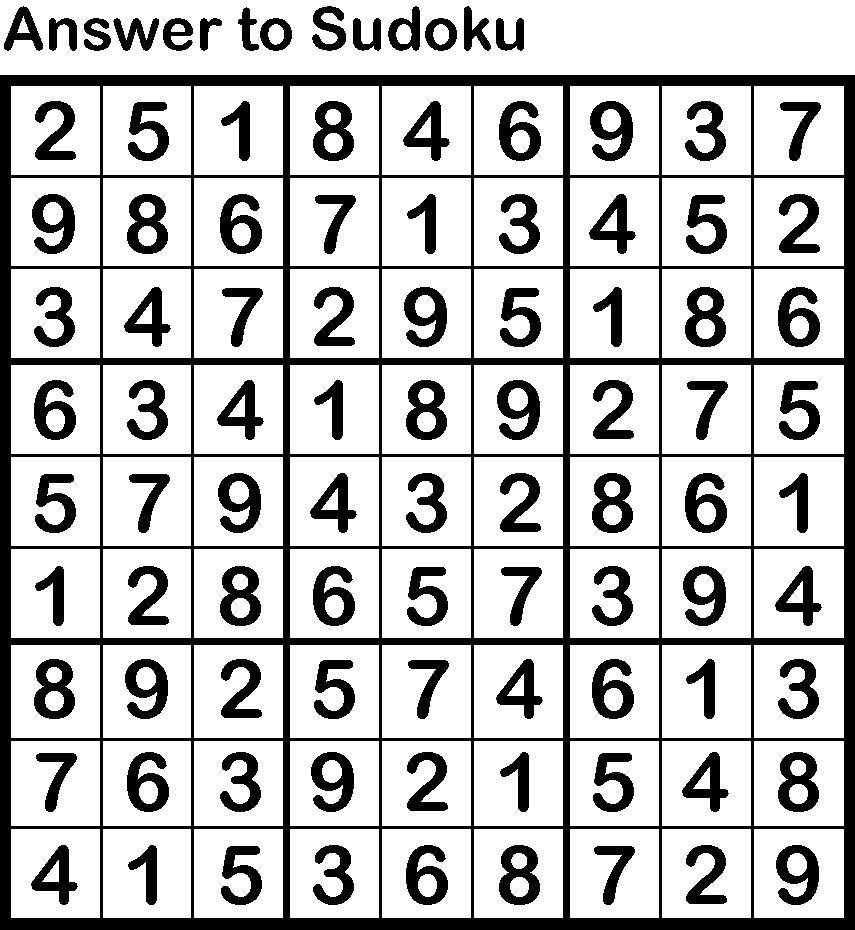 Sudoku Answers — Vol. 72 Week 1