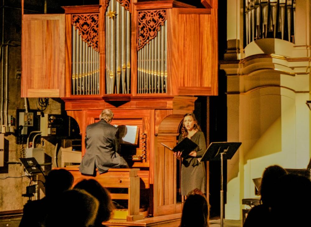 Danielle Silveira singing soprano and David Rothe playing the organ at the Bach Festival. Photo credit: Chelsea Jeffers