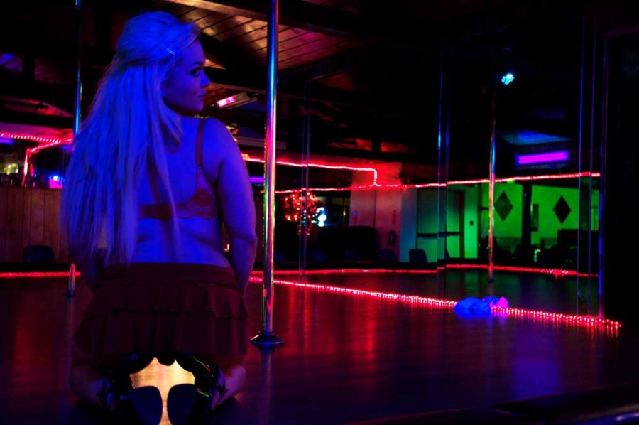 Anya, a Butte College student, shows off her dance moves at Centerfold strip club Sunday night. Photo credit: Annie Paige