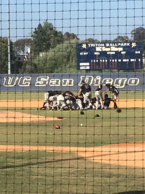 The Chico State baseball team dog piles after winning the NCAA West Region Championship. Photo courtesy of Brooke Langeloh.