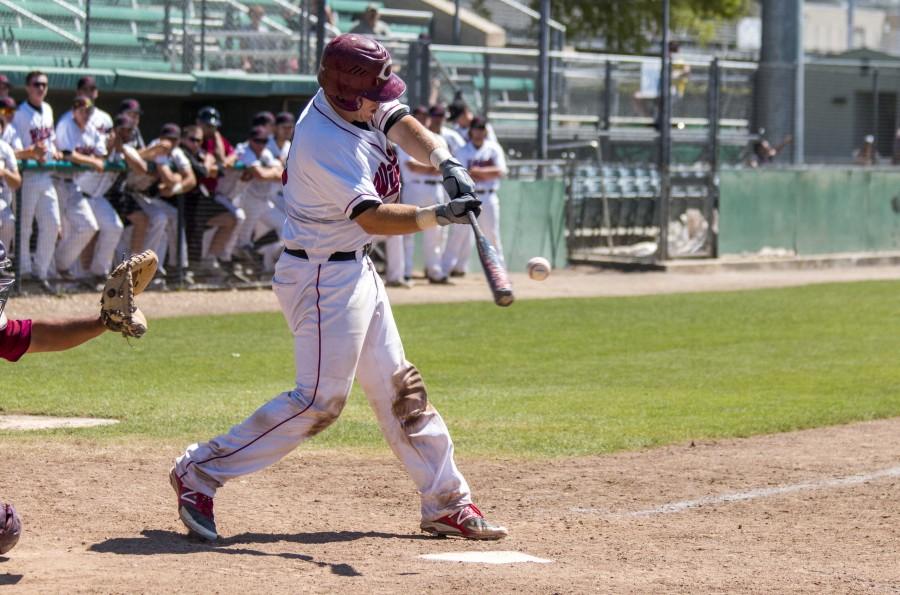 Chico State catcher Peter Miller connects during a game earlier this year. Photo credit: Grant Mahan