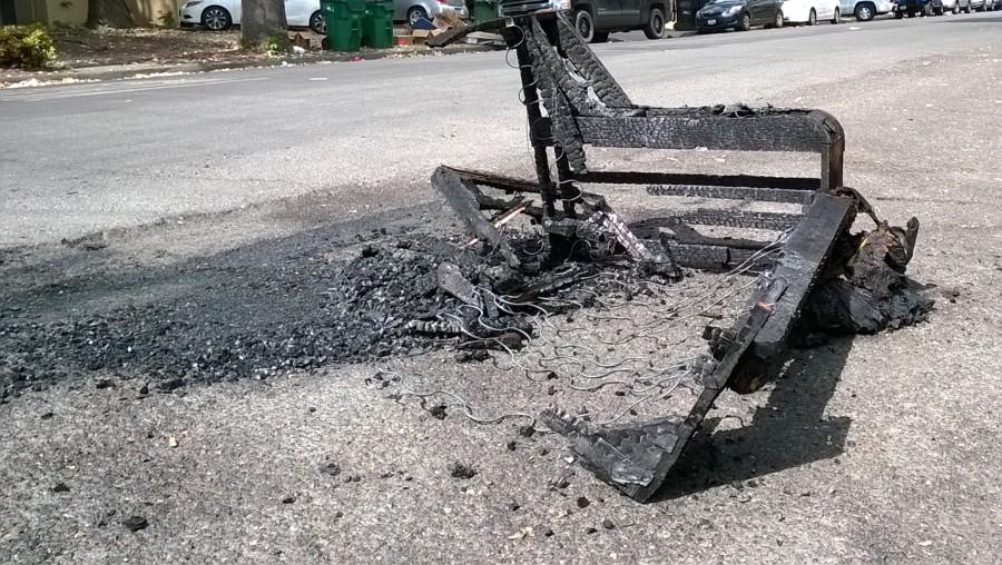 A burned couch in Chico on 7th and Ivy streets Sept. 13. Photo credit: John Domogma