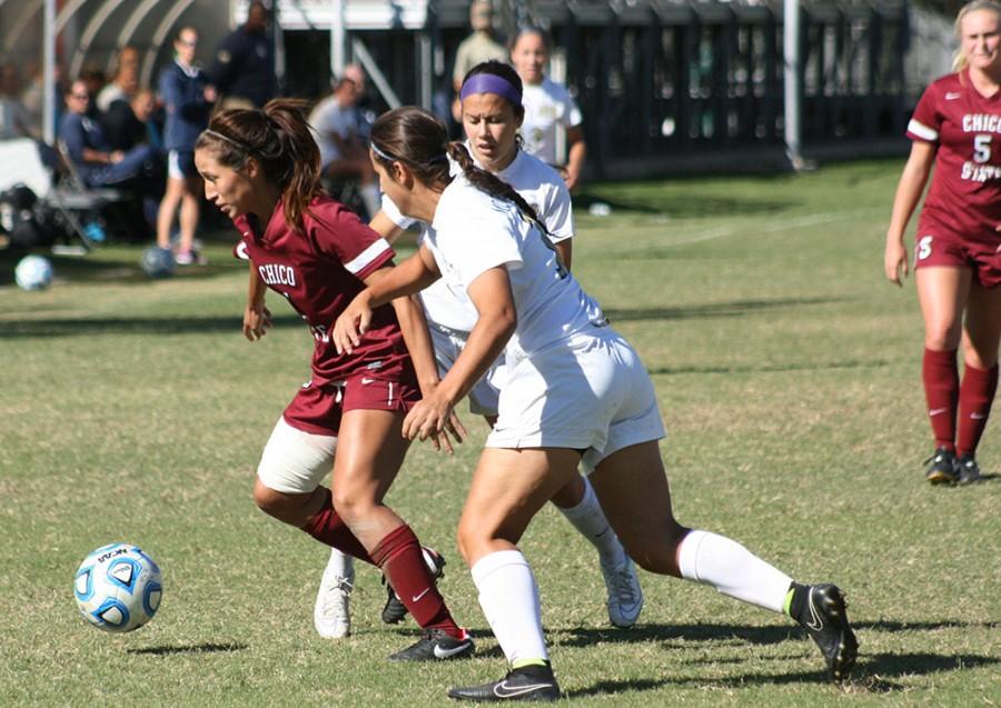 Wildcat Senior Forward Stephanie Vaquerano  plays the side line against Cal State Monterrey at Chico Stadium on Sunday October 26, 2014.