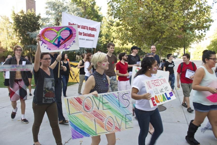 Students gather to march in unity at the Pride March. 