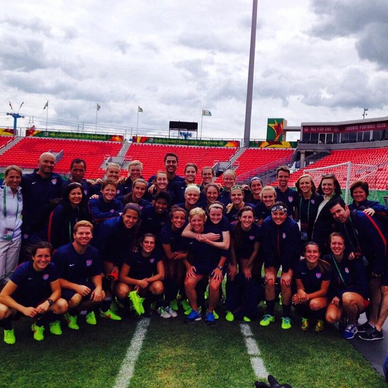 Molly Downtain (back row, third from right) working the Under-20 Womens Youth United States National team in the Under-20 World Cup which took place during August 2014. Photo courtesy of Molly Downtain.