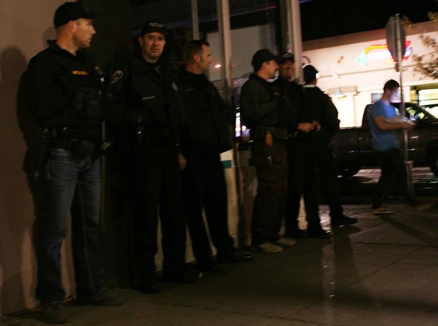 Officers on stand by the night of Novemver 2, 2014 on the Corner of 5th and Ivy St.