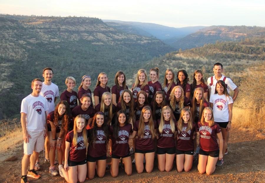 The Chico State womens cross-country team in Upper Bidwell Park earlier this season. The team is currently preparing for the California Collegiate Athletic Association championships. Photo courtesy of Gary Towne