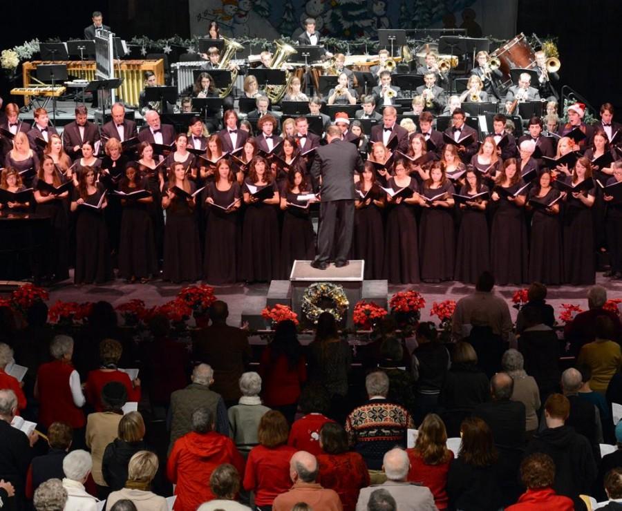 Chico States Acappella Choir and Symphonic Band perform at last years Glorious Sounds of the Season concert. The opening night performance begins 7:30 p.m. Dec. 5 at Harlen Adams Theatre. Photo courtesy of School of the Arts.