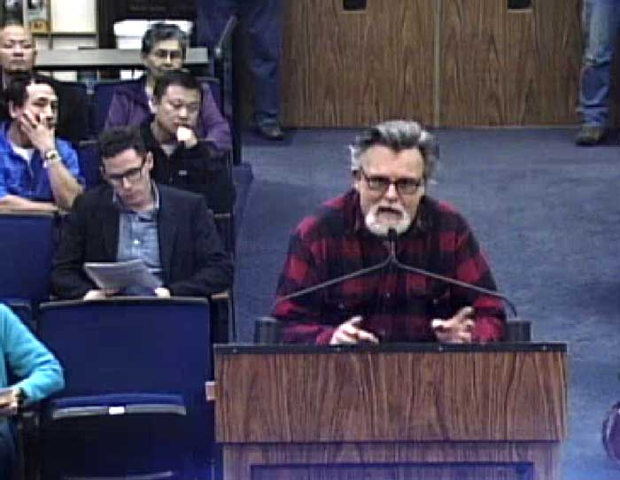 Chapmantown resident Bill Story advocates for postponing the decision to annex the neighborhood into Chico at the City Council meeting on Feb. 17. Photo credit: William Rein