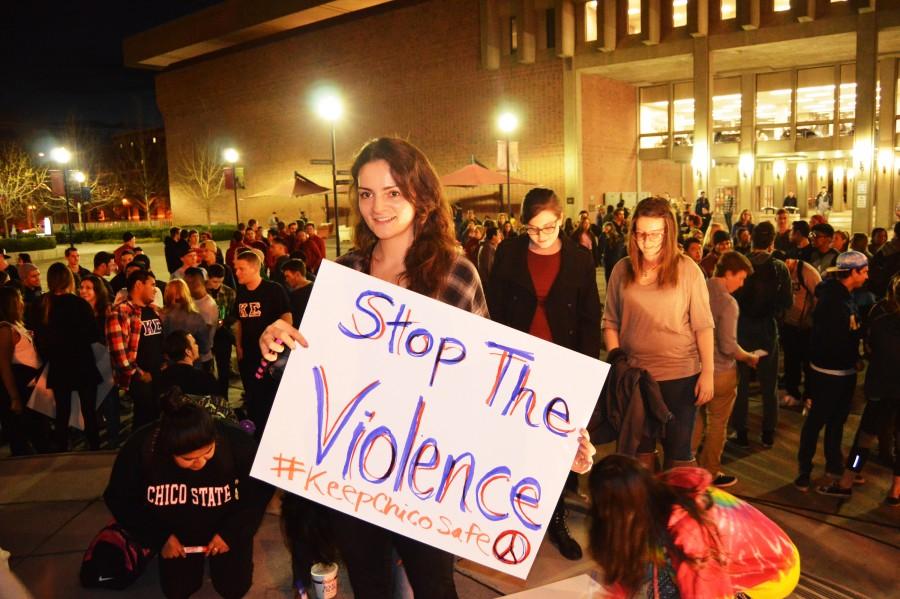 Hallie Makrakis, a junior political science student, was part of the rally against violence on March 12, in response to recent violence in the community. Photo credit: Caio Calado