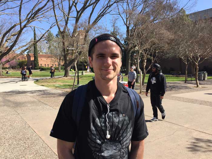 Brennen Gray, junior communications major, is planning to save money this spring break and enjoy the weather in Chico. Photo credit: Claire Martinez