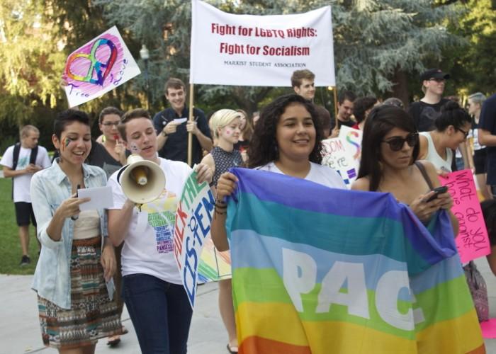 Chico State students march during the pride parade during Queer Week. Orion File Photo.