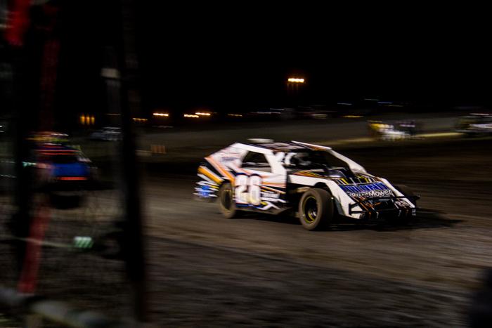 5 classes of cars kept the commentators busy at Silver Dollar Speedway. Photo by Trevor Ryan