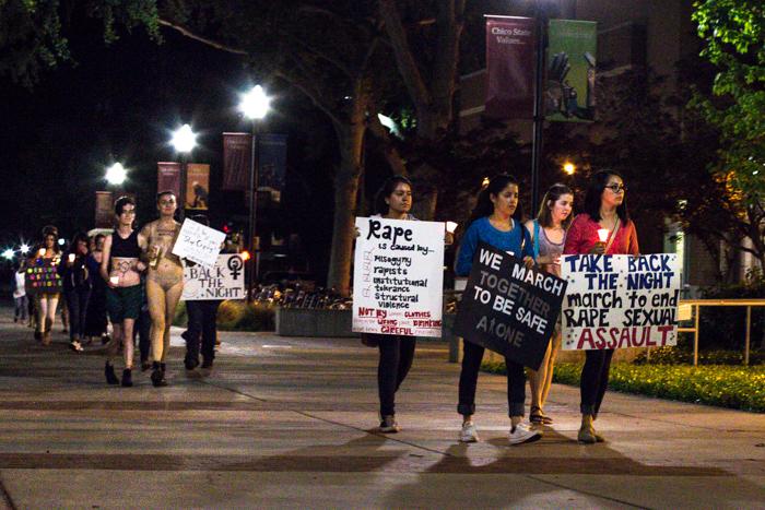 Everyone silently continues to the Chico State Free Speech Area.