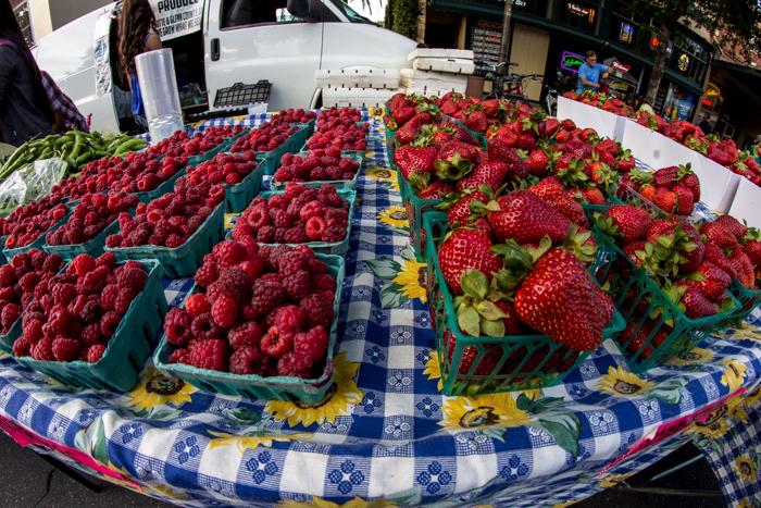 Raspberries and strawberries are commonly found at the market this time of year. Photo by Trevor Ryan