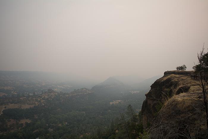 The view of Butte Creek Canyon as seen from Lookout Point on Skyway is muddied with smoke from local fires on Monday, Sept. 14. Photo credit: Alicia Brogden