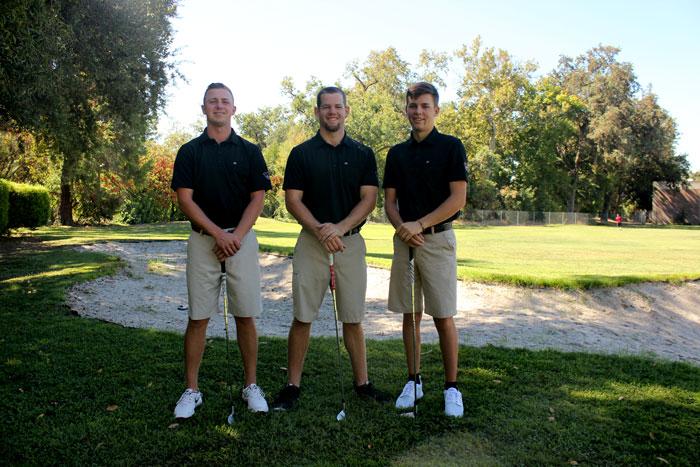 Chico State All-American golfers from left: Alistair Docherty, Lee Gearhart and Justin Wiles on Saturday, Aug. 29. Photo credit: Christine Zuniga