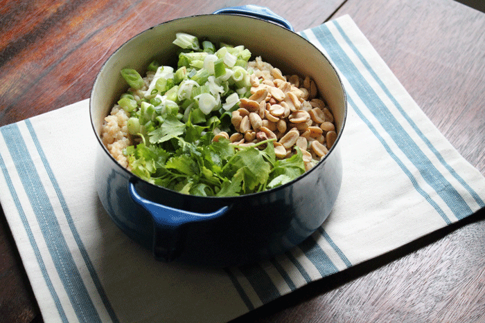 Coconut brown rice with cilantro, green onions and peanuts. Photo credit: Grace Kerfoot