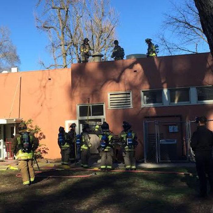 Chico Fire Department inspects damage in the Aymer J. Hamilton Hall Photo credit: Michael Catelli