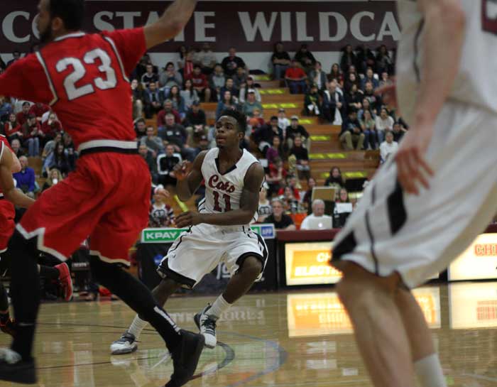 Sophomore Jalen McFerren calls for the ball in a game against Cal State East Bay. Photo credit: Jacob Auby