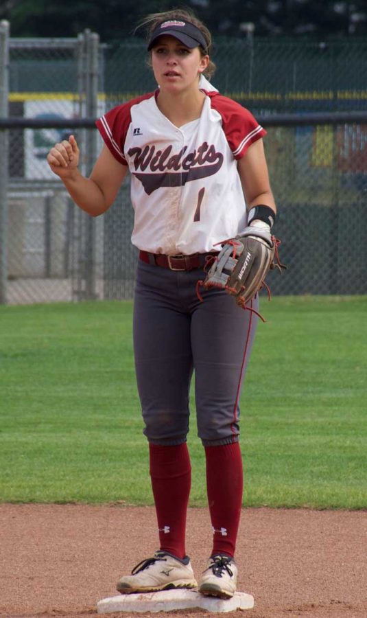 First-year Rachel DeHart waits for the ball at second base before an inning. Photo credit: Nick Martinez-Esquibel