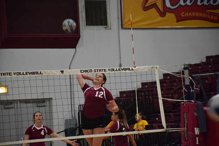 First year outside hitter Camryn Rocha practices serving the ball during practice. Photo credit: Royal T Lee-Castine