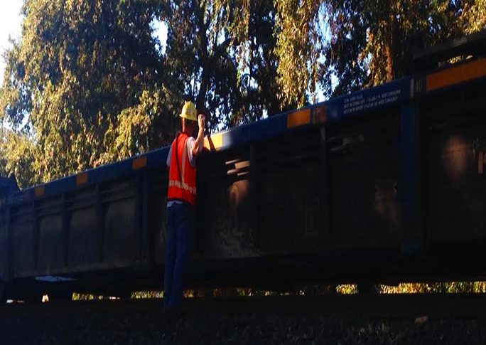 Union Pacific employee works to get the train moving again Photo credit: George Johnston