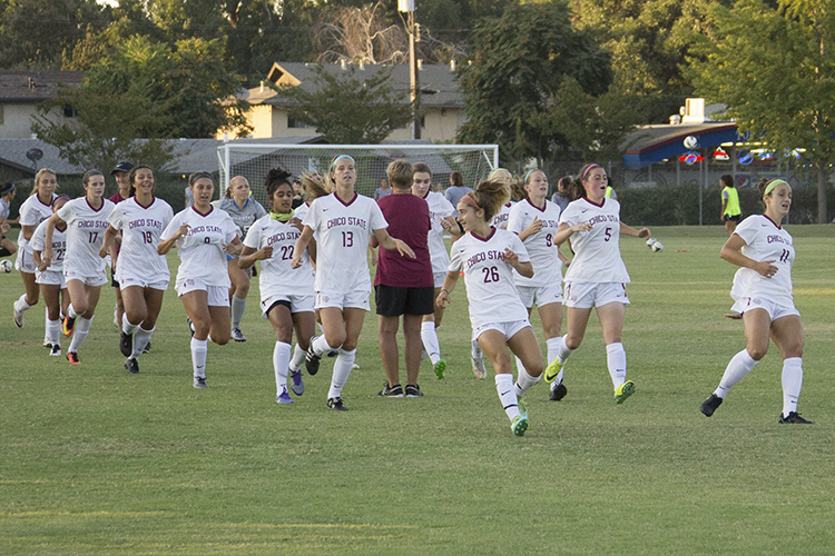 The womens soccer team takes to the field in their final game of the season. Photo credit: Aubrie Coley