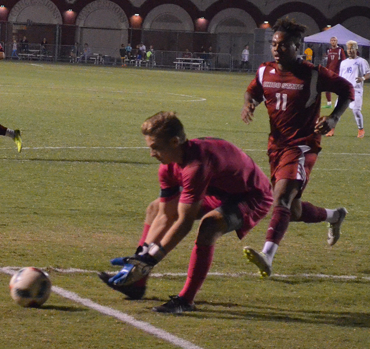 Chico State makes a save during the Cats home game. Photo credit: Jordan Jarrell