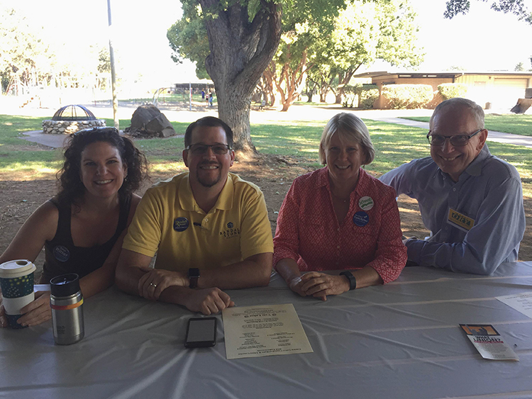 (left to right) Tami Ritter, Randall Stone, Ann Schwab and Karl Ory pose for a photo at the Labor day breakfast on Sept. 5. Photo credit: Carly Plemons