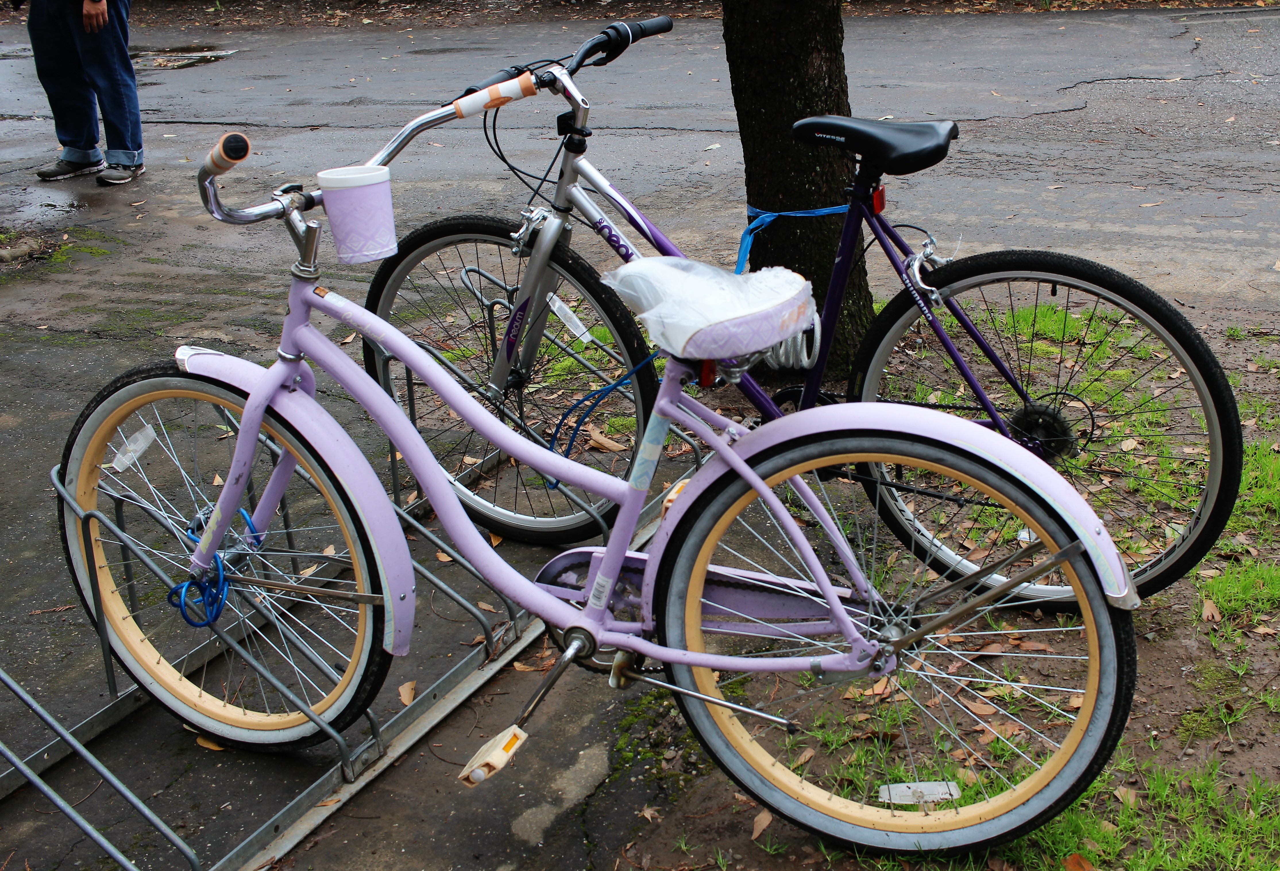 A bike with the seat covered to protect it from rain damage. Photo credit: Sophia Robledo-Borowy