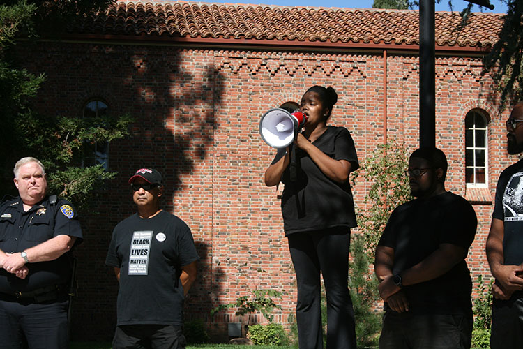 Egypt Howard on campus at the #BlackInChico protest Sept. 26. Photo credit: Bianca Quilantan