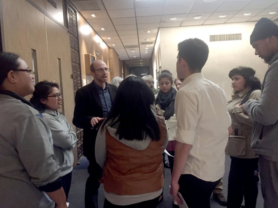 Students gather before the city council meeting to discuss their action plan. Photo credit: Bianca Quilantan