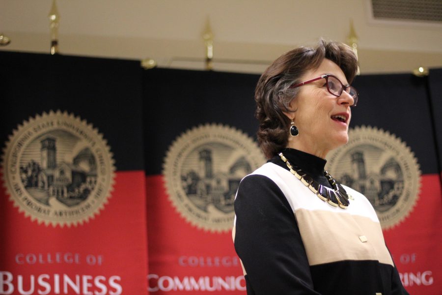 President Hutchinson speaks at a press conference before her investiture ceremony on March 2. Photo credit: Ben Hacker