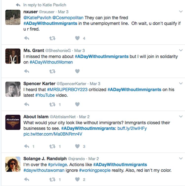 A screenshot of the Twitter activity promoting #ADayWithoutImmigrants Photo credit: Roberto Fonseca