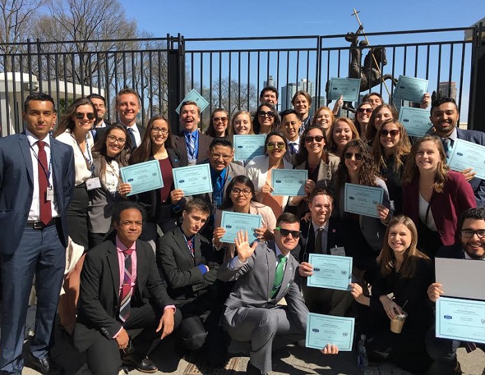 Chico State Model United Nations team standing out of the UN proudly showing their awards. Photo courtesy of John Crosby, club adviser and Chico State lecturer.