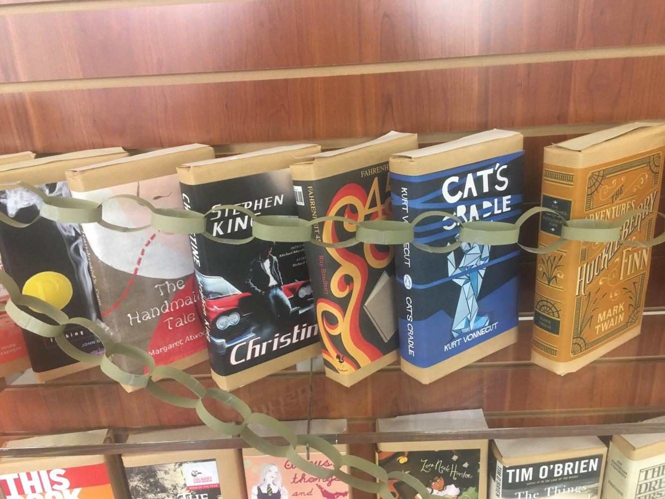 Banned novels are displayed in Meriam Library. Photo credit: Natalie Hanson