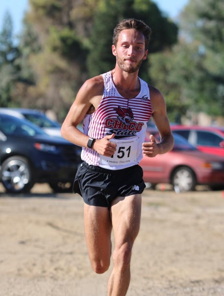 Medina heads for his first place finish in the CCAA Championships. Photo credit: Gary Towne