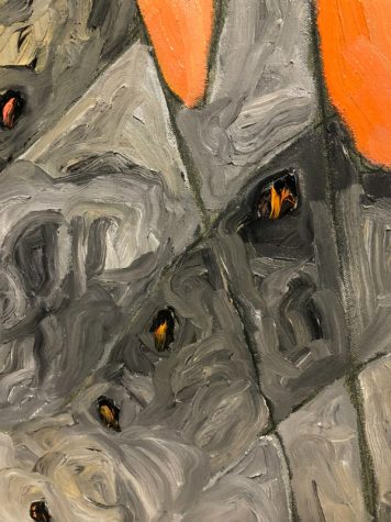 A close up of Kuiper’s brushwork from an untitled art piece. He worked in thick layers of oil paint with a unique set of brush strokes.