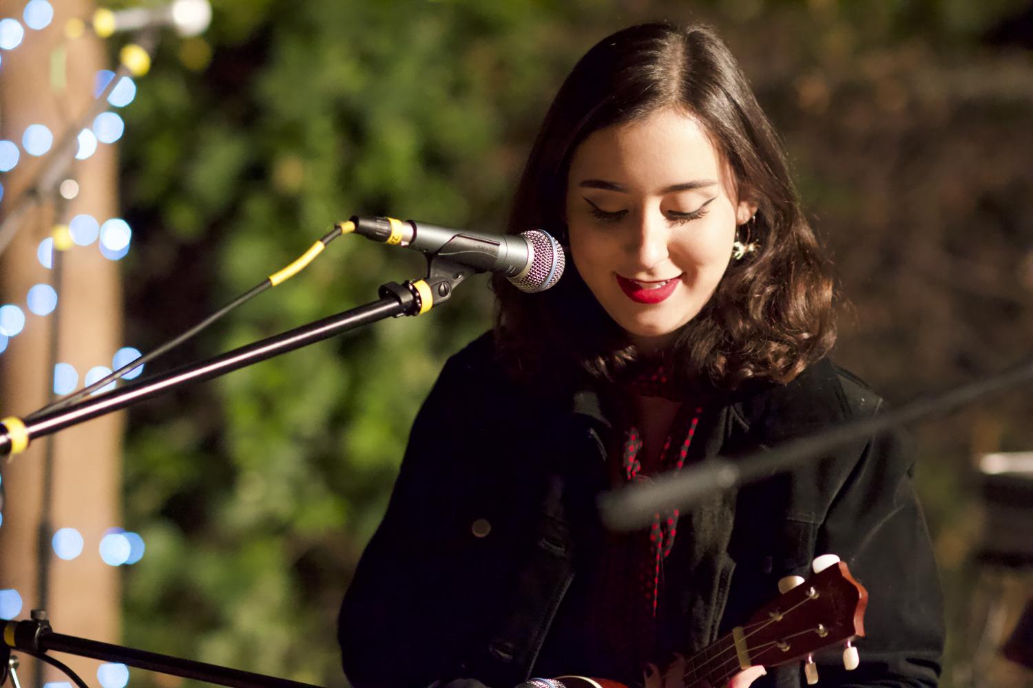Karter Kaliher plays her ukulele as she sings her original songs. Photo credit: Caitlyn Young