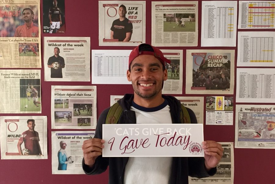 Chico State alumni, Dylan Wakefield, gave to the Chico State mens soccer team. Image Credit to Bertin Loyola.