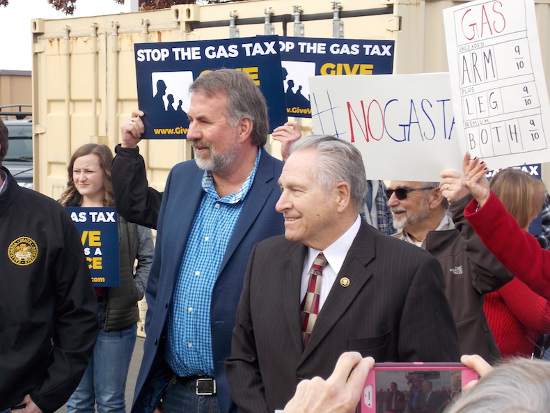Congressman Doug LaMalfa (center) and State senator Jim Nielsen (right) addressed the groups gathered to sign the petition Photo credit: Josh Cozine