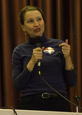 Jessica Holcombe speaks on various issues at a public forum on Jan. 27