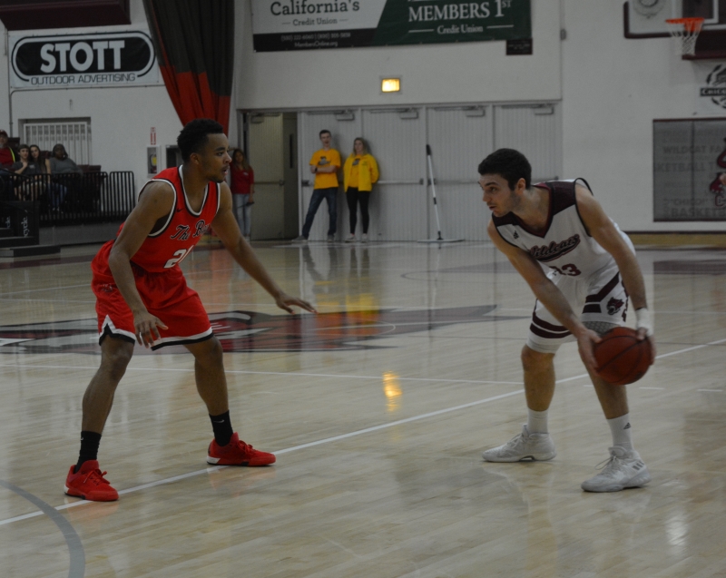 Wildcats Corey Silverstrom matches up against a Cal State East Bay defender. Photo credit: Courtney Chapman
