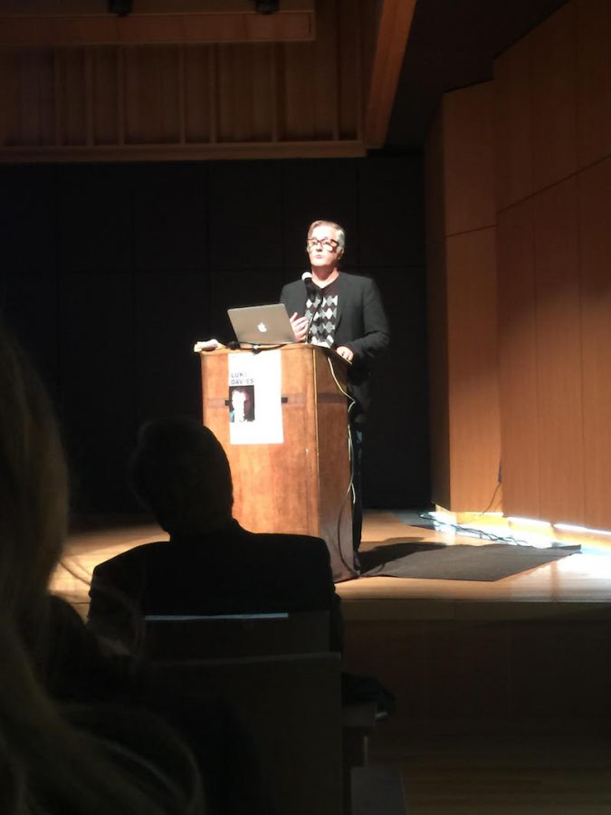 Luke Davies talks about his screenplay for the movie “Lion” at Ziing Recital Hall Thursday night. Photo credit: Josiah Nicholl