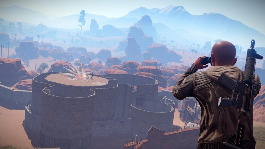 A player scouts a base. 
image from rust.facepunch.com Photo credit: facepunch.com