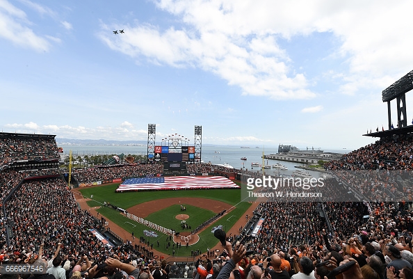 AT&T Park, the home of the San Francisco Giants, on opening day 2017. Photo Credit: Thearon W. Henderson