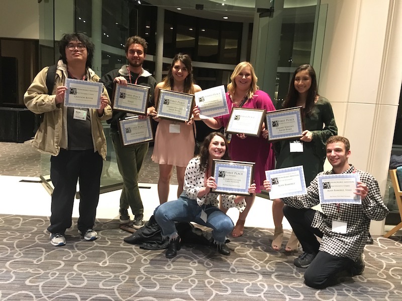 The Orion received nine awards in total from CCMA, including first place for best newspaper at a large college. L to R: Martin Chang, Sean Martens, Natalie Hanson, Nicole Henson, Kayla Fitzgerald, Julia Maldonado, Alex Grant. 